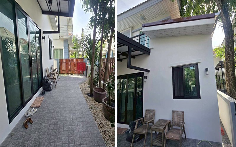 บ้านเดี่ยว 2 ชั้น ต่อเติมหน้าบ้านและหลังบ้าน ทำเป็นห้อง