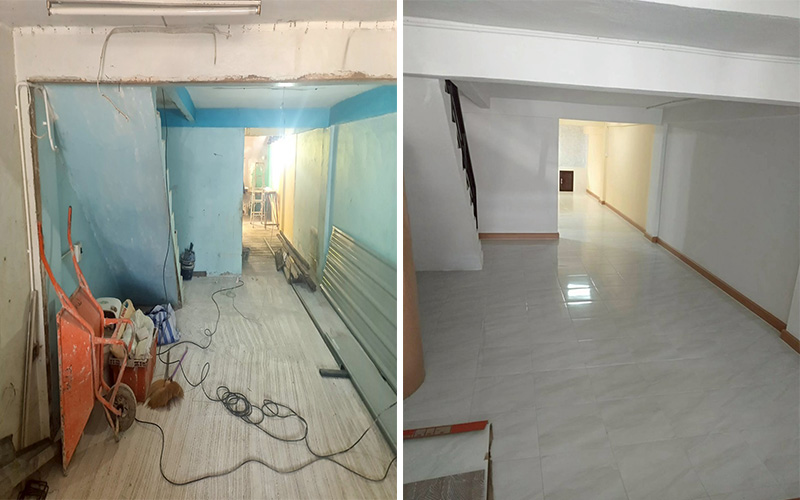 ชั้น1 ปูกระเบื้องใหม่ ทาสีใหม่