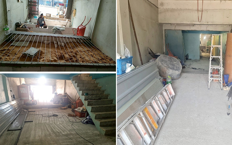 ชั้น1 รื้อพื้นออกทั้งหมด เตรียมปูกระเบื้อง