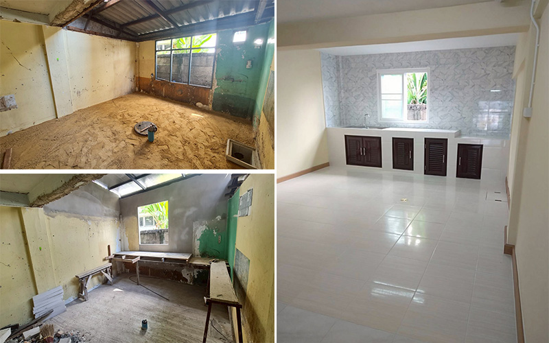 ชั้น1 โซนห้องครัว ปูกระเบื้องใหม่พร้อมบิ้วอิน