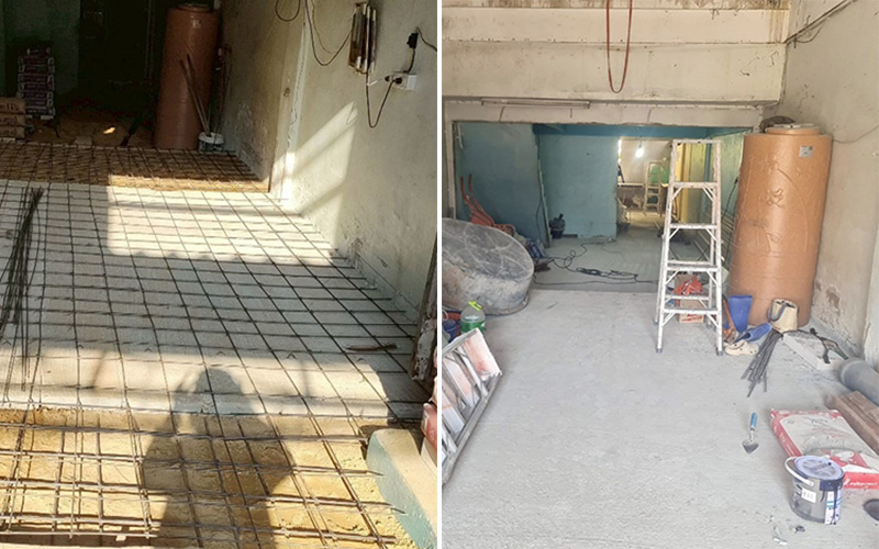 เทพื้นบริเวณชั้นลอยเรียบร้อย