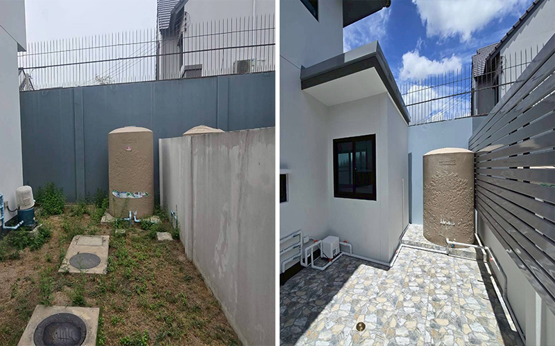 เทพื้น-ปูกระเบื้องบริเวณหลังบ้าน