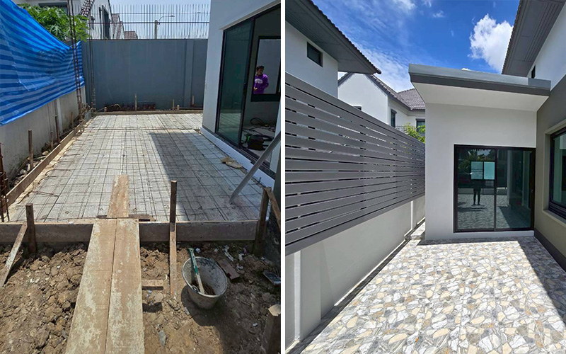 เทพื้น-ปูกระเบื้องบริเวณข้างบ้าน