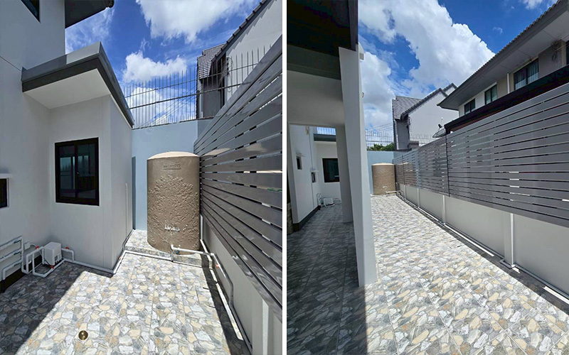 ปูกระเบื้องหลังบ้านเสร็จเรียบร้อยแล้ว