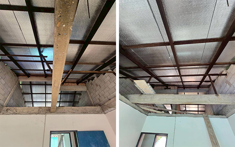 โครงเหล็กหลังคาส่วนต่อเติมด้านหลัง 2 ชั้น - ก่อสร้างโครงสร้างเหล็กแข็งแรง พร้อมฉนวนกันความร้อน