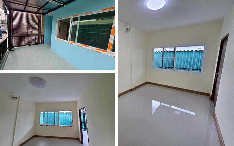 ห้องชั้น 2 หลังเสร็จงาน - ระเบียงใหม่พร้อมหน้าต่างบานเลื่อน ห้องโปร่งโล่ง แสงธรรมชาติส่องเข้าได้ดี