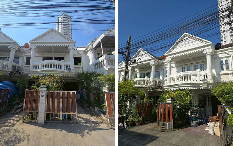 ภาพถ่ายหน้าบ้านแฝดหมู่บ้านกรีนเลคเปรียบเทียบงานปรับปรุงภายนอก